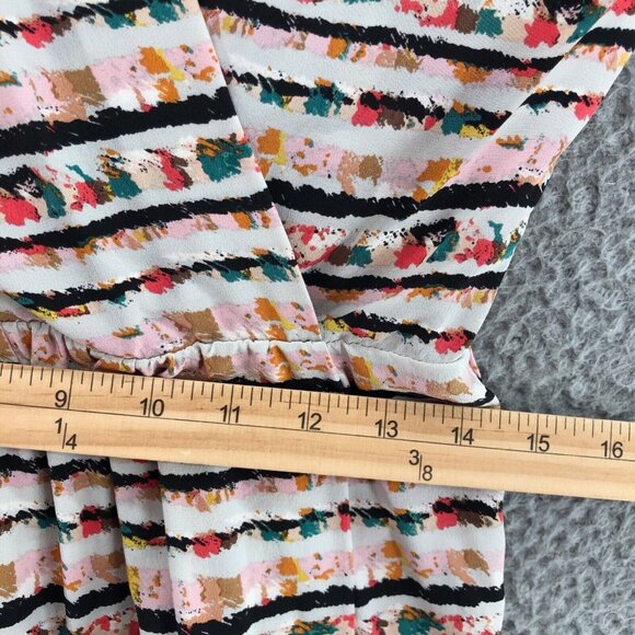 BCBGMAXAZRIA Dress Womens Small Ivory Multicolor Stripe Silk Shift Surplice Mini - Picture 8 of 11